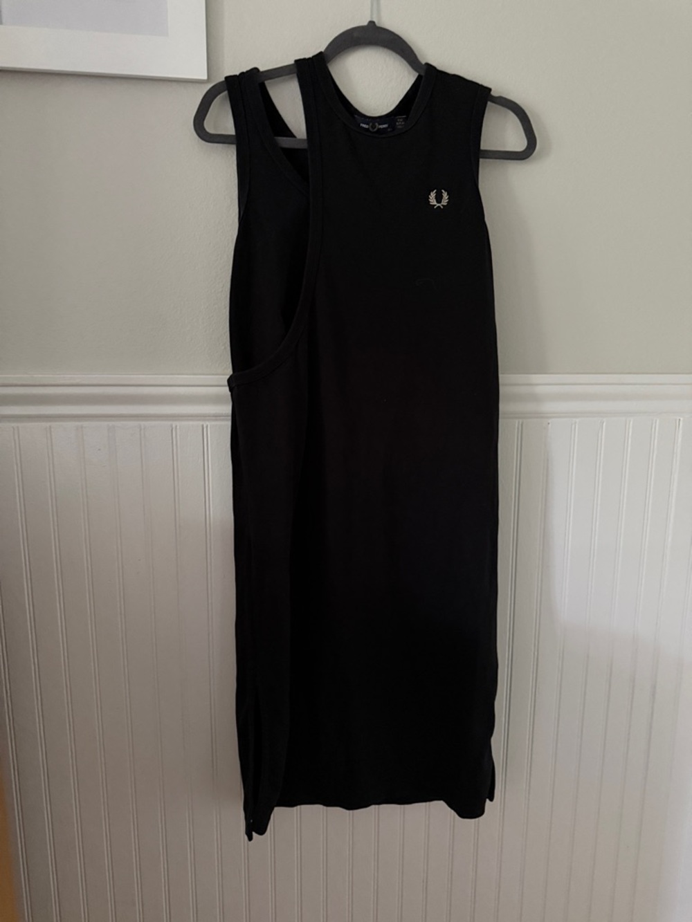 Fred Perry Black Sleeveless Midi Dress with Wreath Logo